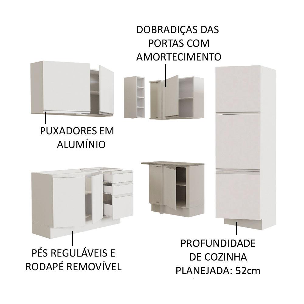 Cozinha Completa de Canto Madesa Glamy 329001 com Armário e Balcão (Sem Tampo e Pia) - Branco