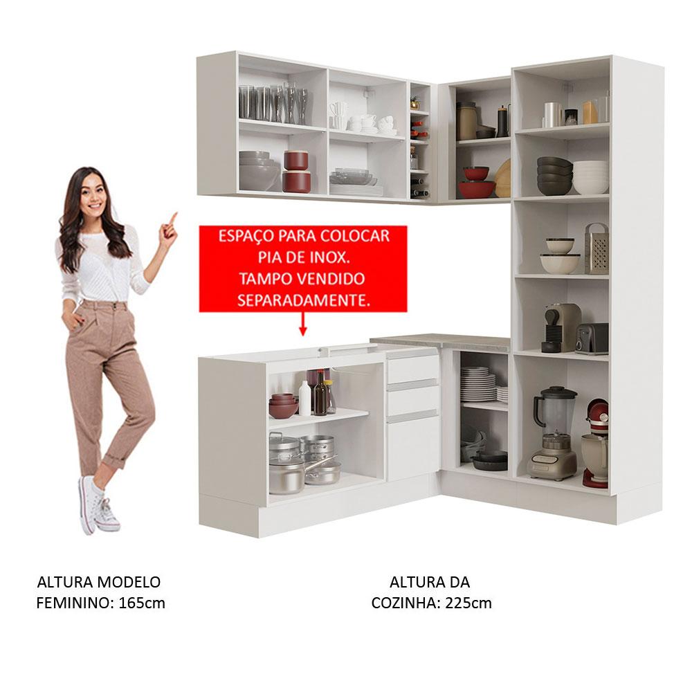 Cozinha Completa de Canto Madesa Glamy 329001 com Armário e Balcão (Sem Tampo e Pia) - Branco