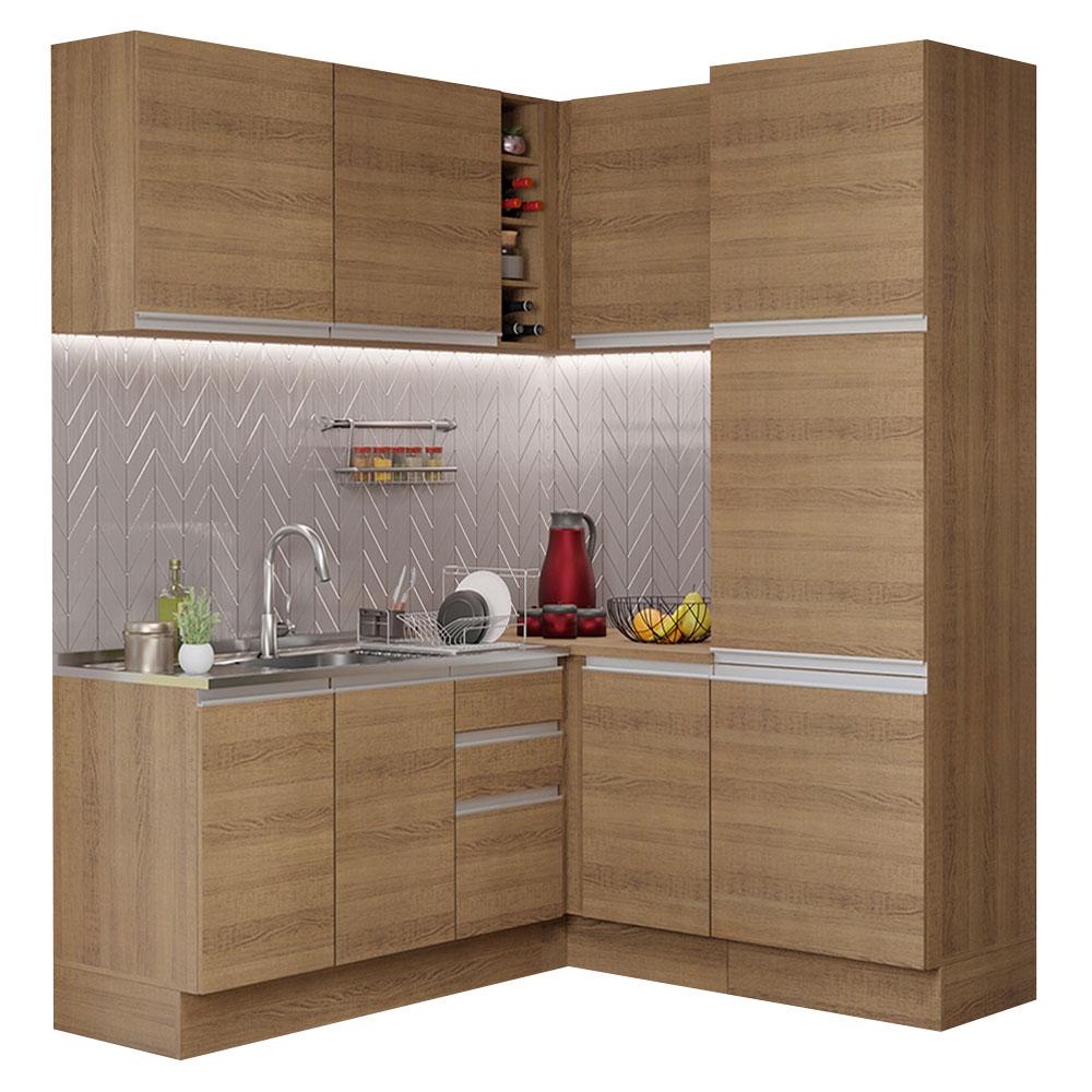 Cozinha Completa de Canto Madesa Glamy 329001 com Armário e Balcão (Sem Tampo e Pia) - Rustic