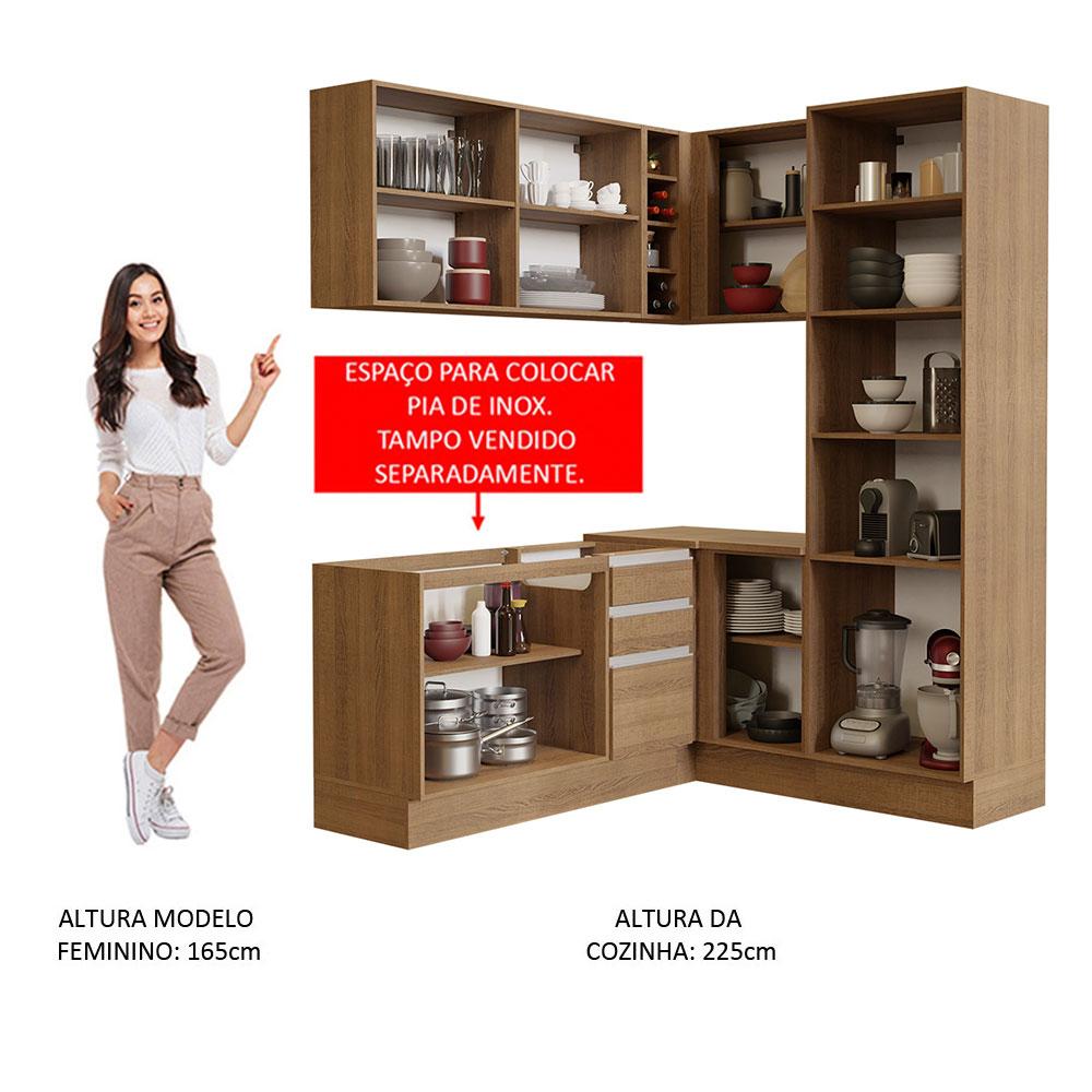 Cozinha Completa de Canto Madesa Glamy 329001 com Armário e Balcão (Sem Tampo e Pia) - Rustic