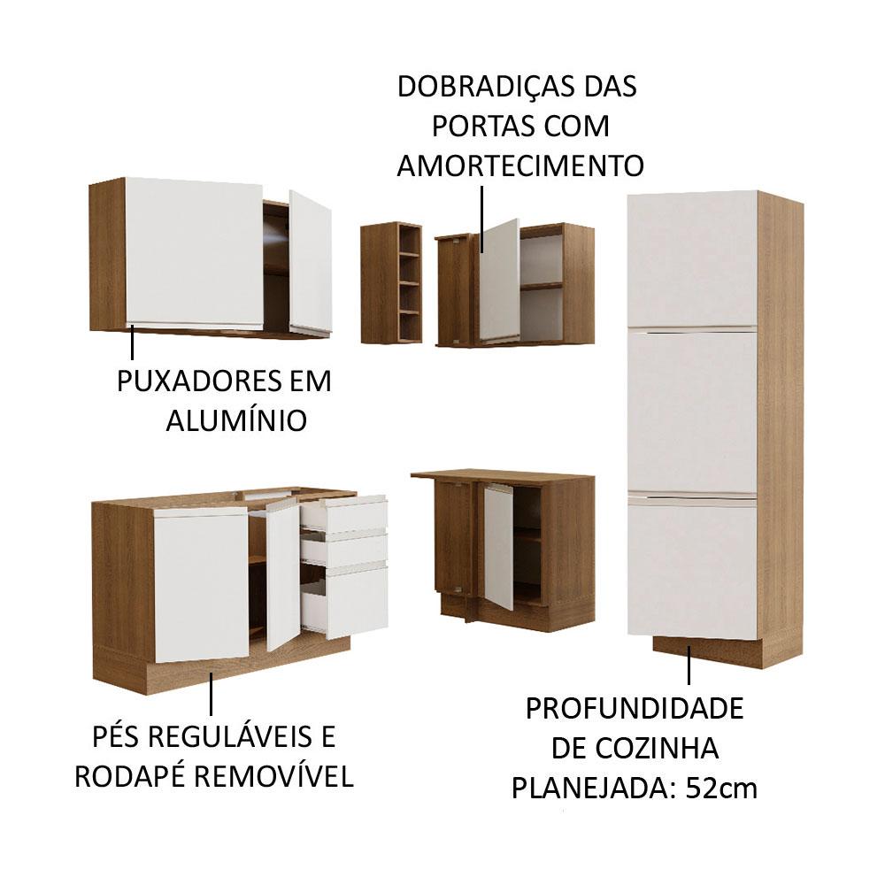 Cozinha Completa de Canto Madesa Glamy 329001 com Armário e Balcão (Sem Tampo e Pia) - Rustic/Branco