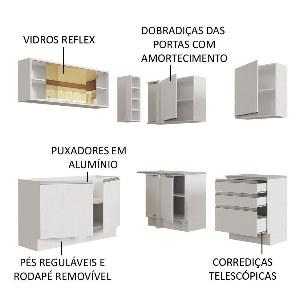 Cozinha Completa de Canto Madesa Glamy 329002 com Armário e Balcão (Sem Tampo e Pia) - Branco