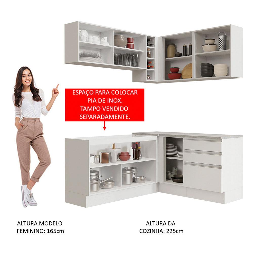 Cozinha Completa de Canto Madesa Glamy 329002 com Armário e Balcão (Sem Tampo e Pia) - Branco