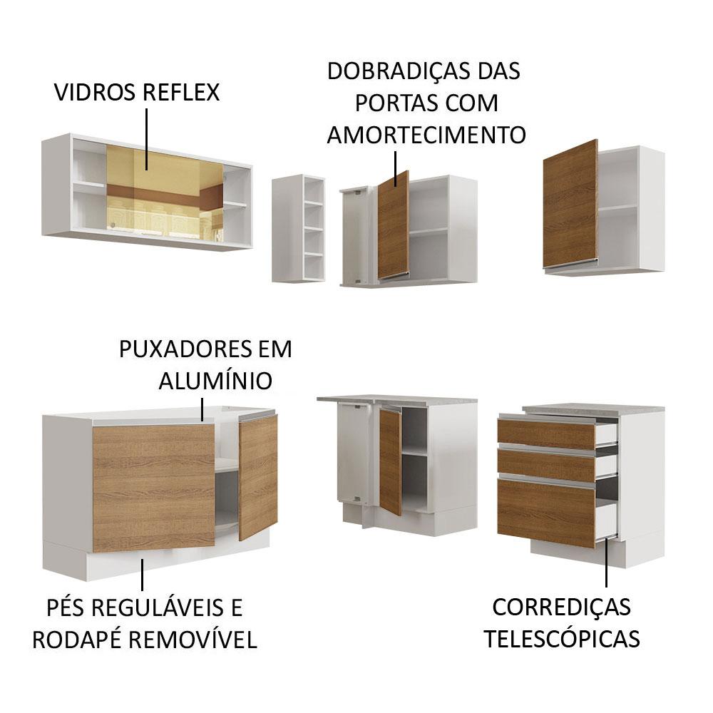 Cozinha Completa de Canto Madesa Glamy 329002 com Armário e Balcão (Sem Tampo e Pia) - Branco/Rustic