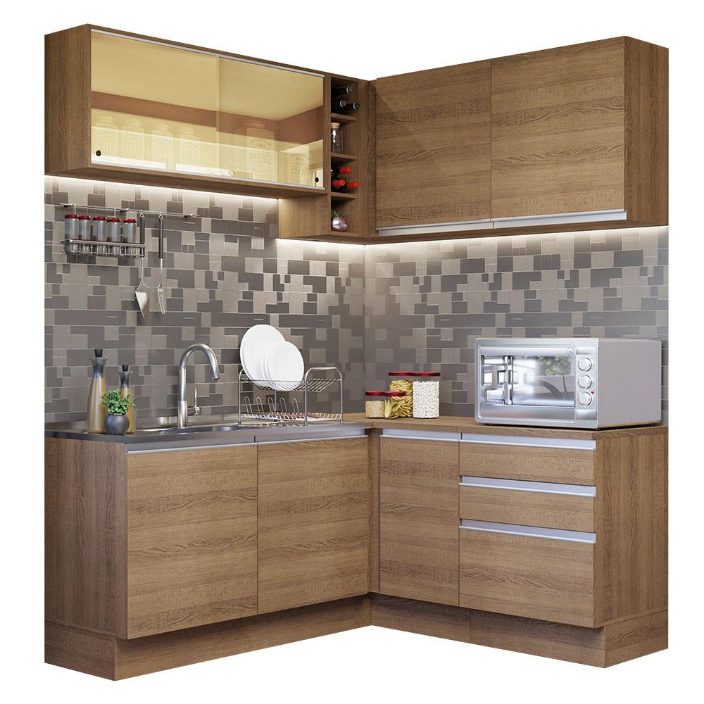 Cozinha Completa de Canto Madesa Glamy 329002 com Armário e Balcão (Sem Tampo e Pia) - Rustic