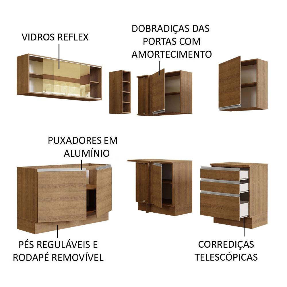 Cozinha Completa de Canto Madesa Glamy 329002 com Armário e Balcão (Sem Tampo e Pia) - Rustic