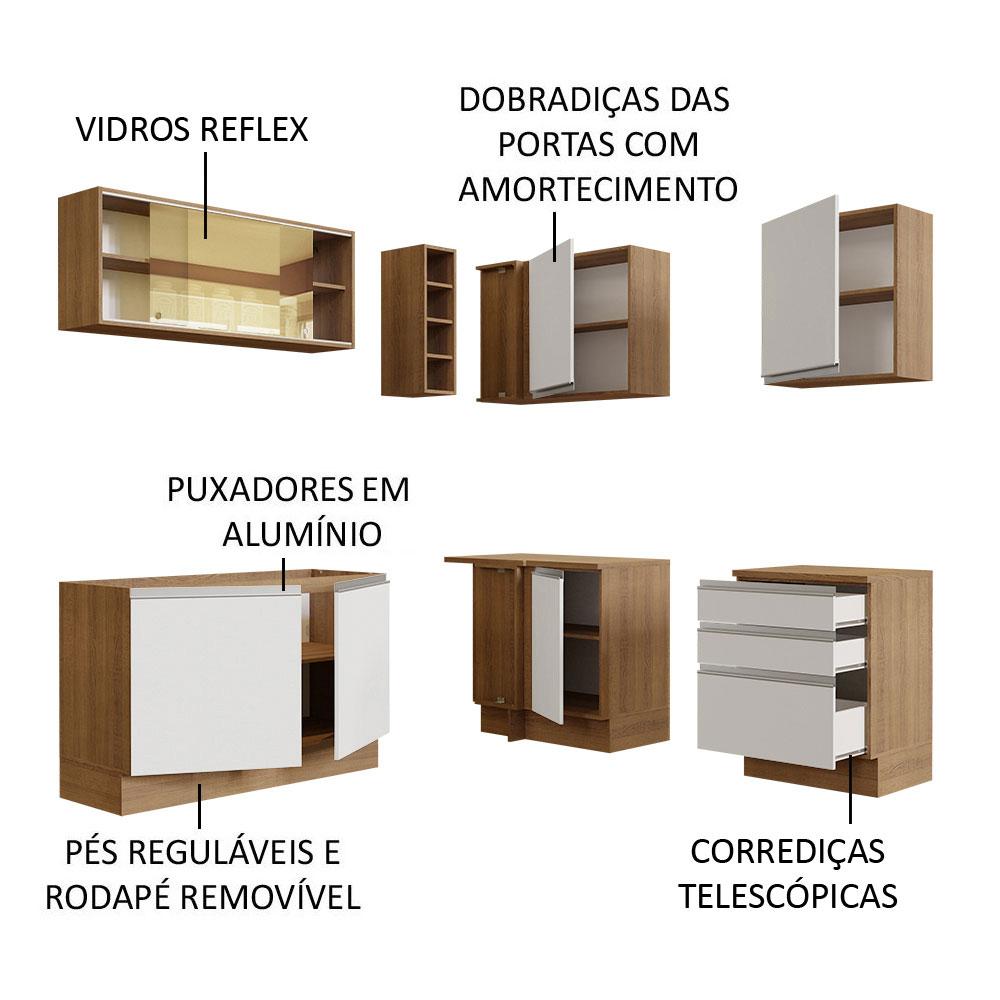 Cozinha Completa de Canto Madesa Glamy 329002 com Armário e Balcão (Sem Tampo e Pia) - Rustic/Branco