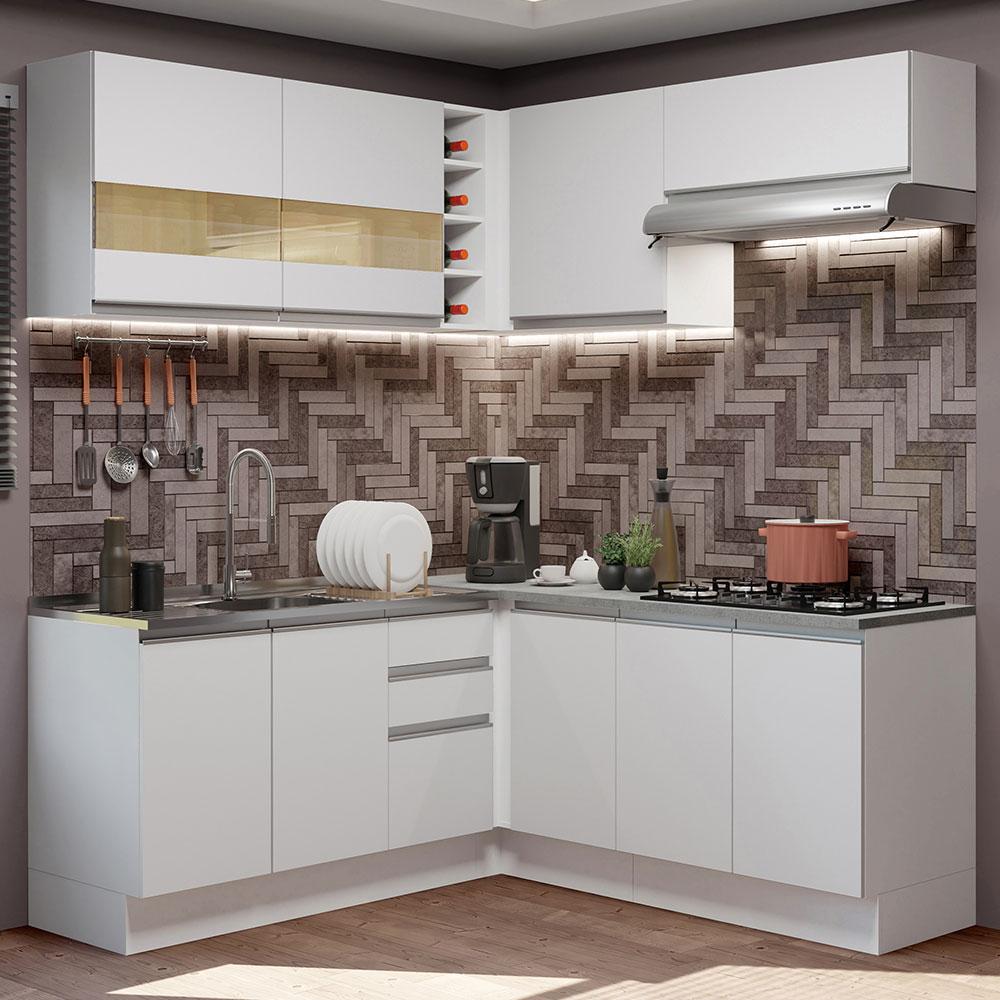 Cozinha Completa de Canto Madesa Glamy 349001 com Armário e Balcão (Sem Tampo e Pia) - Branco