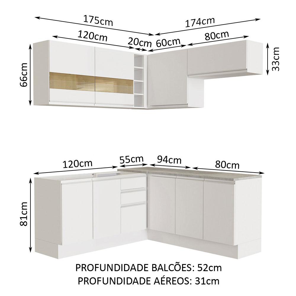 Cozinha Completa de Canto Madesa Glamy 349001 com Armário e Balcão (Sem Tampo e Pia) - Branco