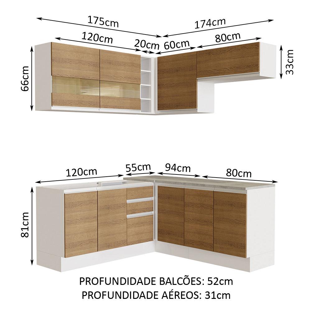 Cozinha Completa de Canto Madesa Glamy 349001 com Armário e Balcão (Sem Tampo e Pia) - Branco/Rustic