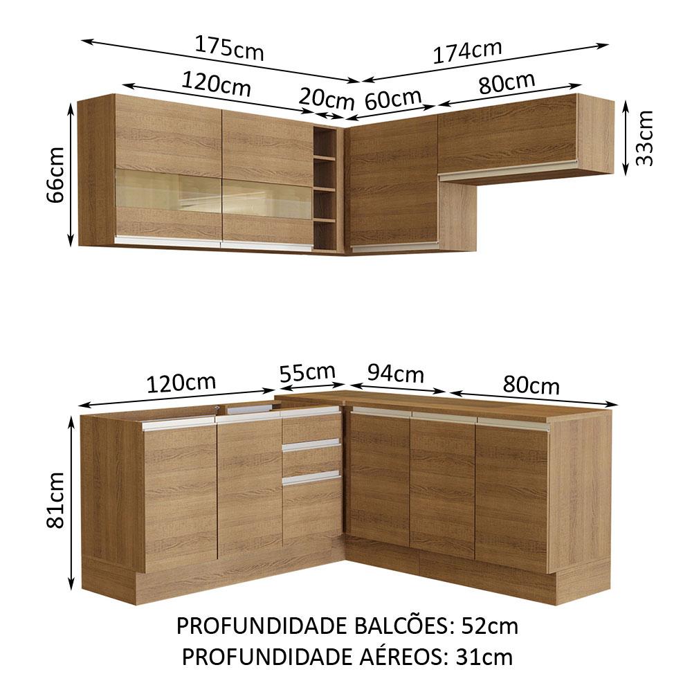 Cozinha Completa de Canto Madesa Glamy 349001 com Armário e Balcão (Sem Tampo e Pia) - Rustic