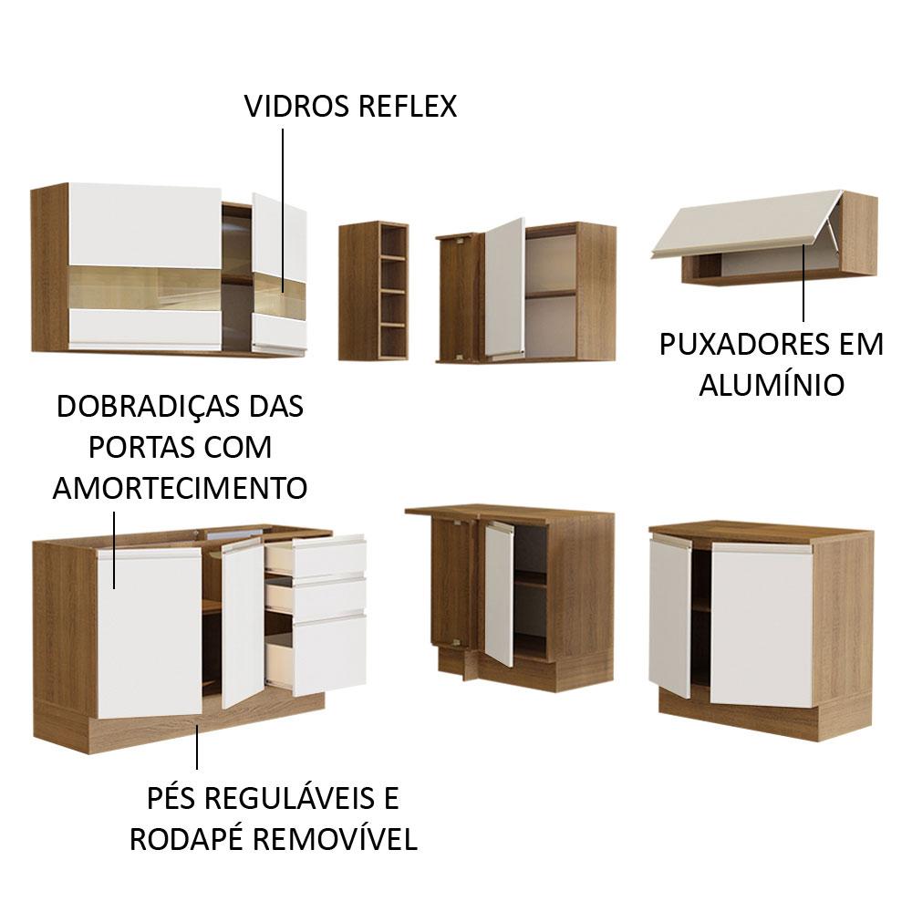 Cozinha Completa de Canto Madesa Glamy 349001 com Armário e Balcão (Sem Tampo e Pia) - Rustic/Branco