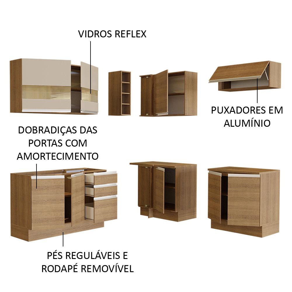 Cozinha Completa de Canto Madesa Glamy 349001 com Armário e Balcão (Sem Tampo) - Rustic/Rustic/Crema