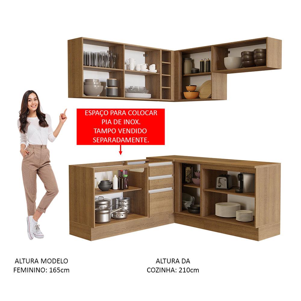 Cozinha Completa de Canto Madesa Glamy 349001 com Armário e Balcão (Sem Tampo) - Rustic/Rustic/Crema