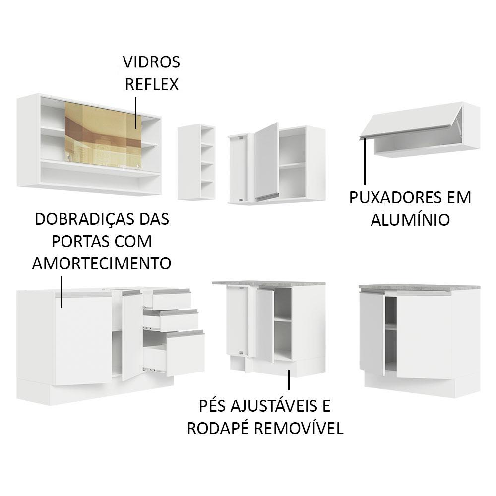 Cozinha Completa de Canto Madesa Glamy 349002 com Armário e Balcão (Sem Tampo e Pia) - Branco