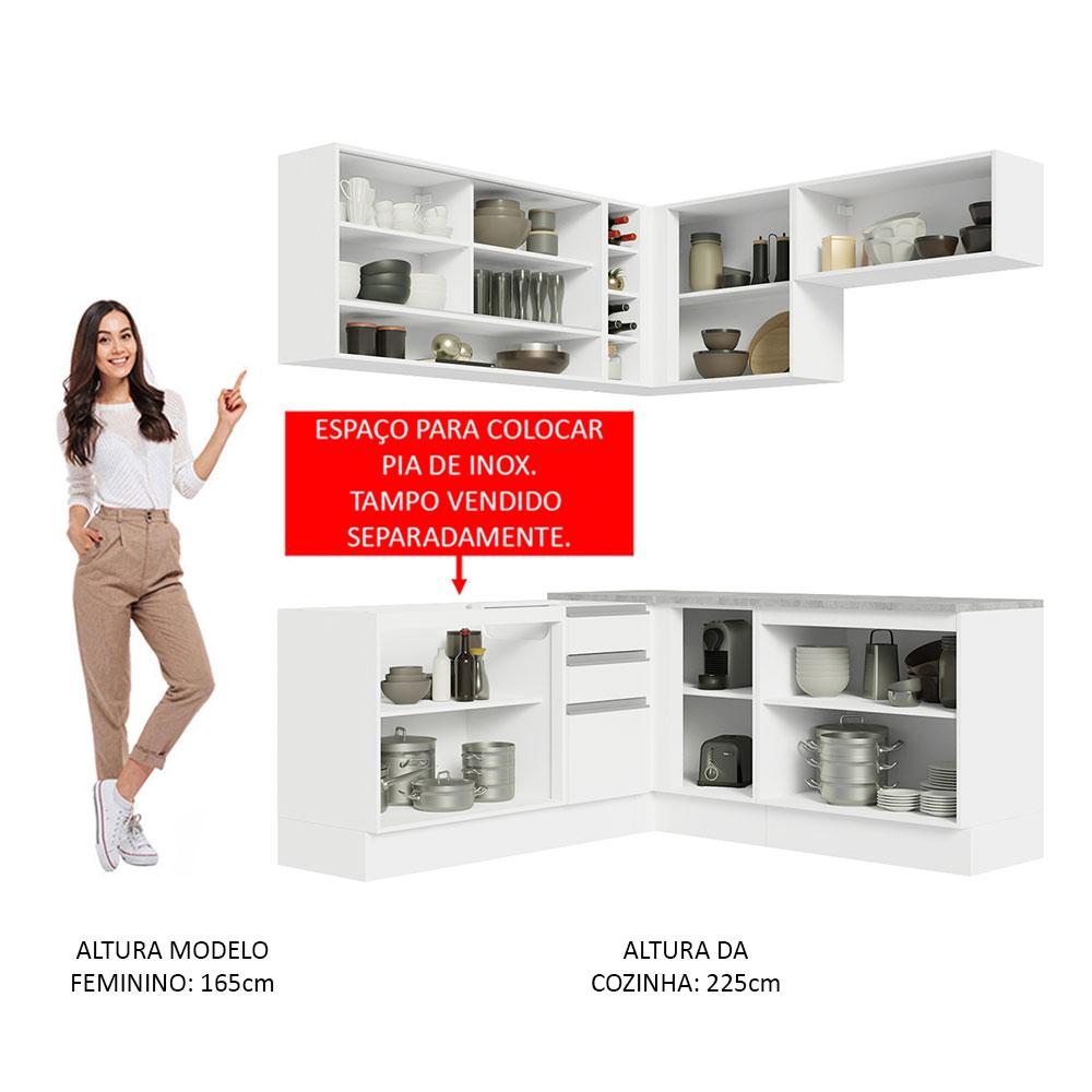 Cozinha Completa de Canto Madesa Glamy 349002 com Armário e Balcão (Sem Tampo e Pia) - Branco