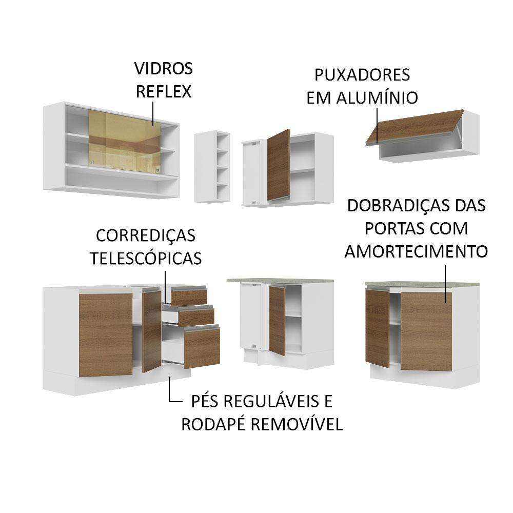 Cozinha Completa de Canto Madesa Glamy 349002 com Armário e Balcão (Sem Tampo e Pia) - Branco/Rustic