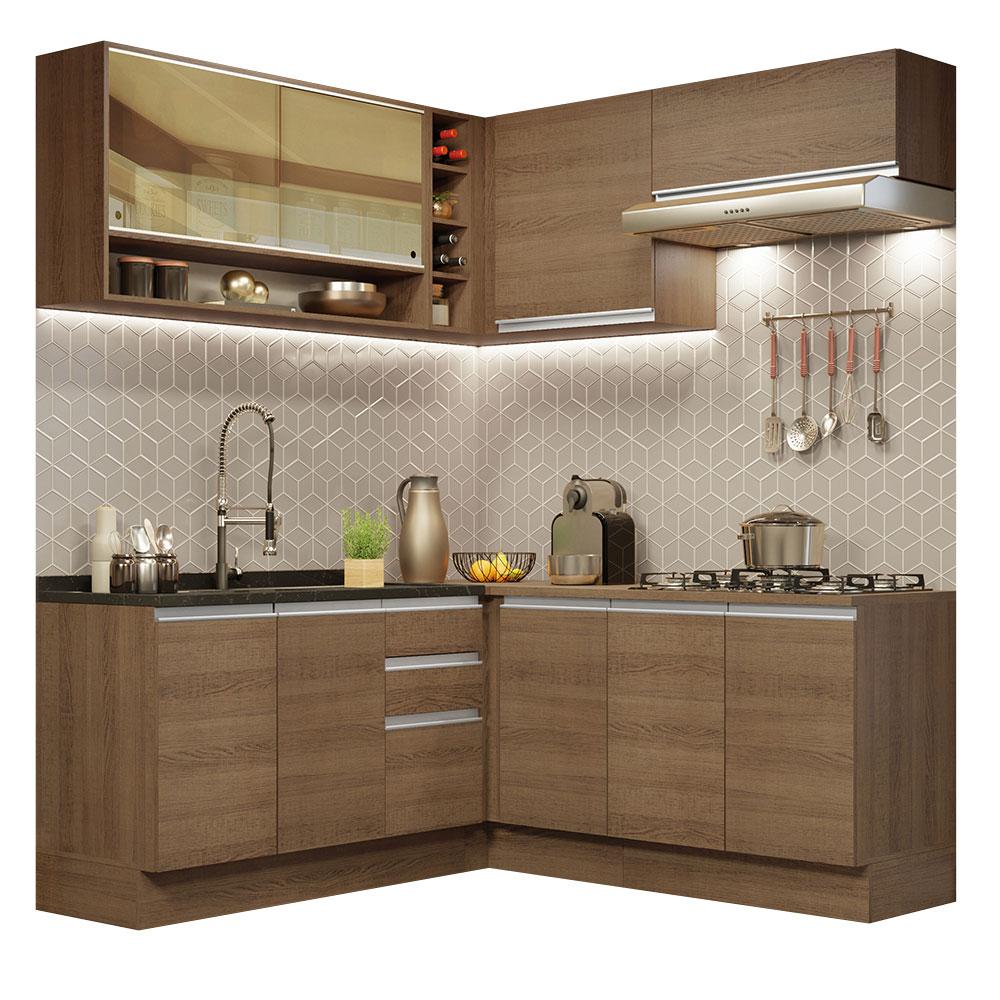 Cozinha Completa de Canto Madesa Glamy 349002 com Armário e Balcão (Sem Tampo e Pia) - Rustic