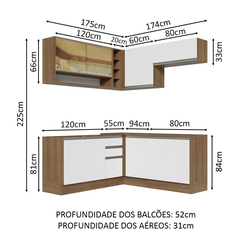 Cozinha Completa de Canto Madesa Glamy 349002 com Armário e Balcão (Sem Tampo e Pia) - Rustic/Branco