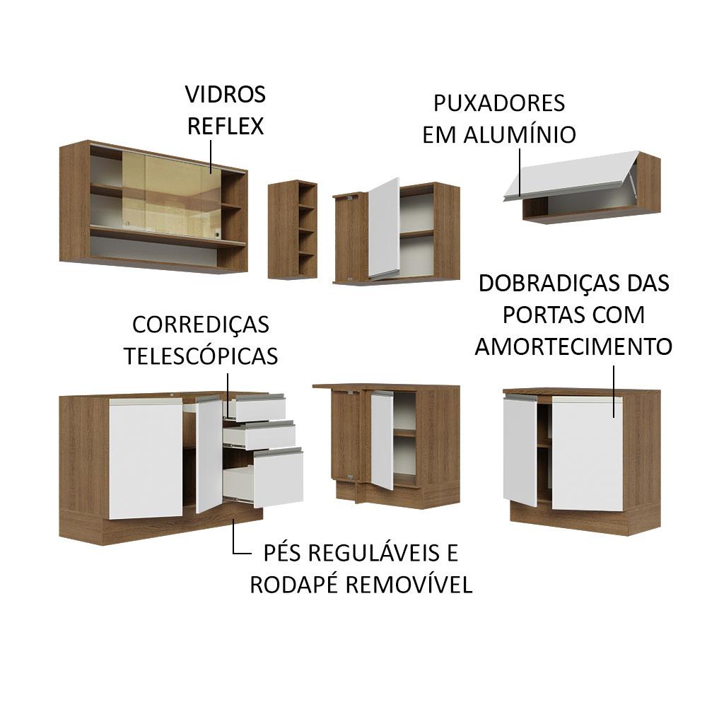 Cozinha Completa de Canto Madesa Glamy 349002 com Armário e Balcão (Sem Tampo e Pia) - Rustic/Branco