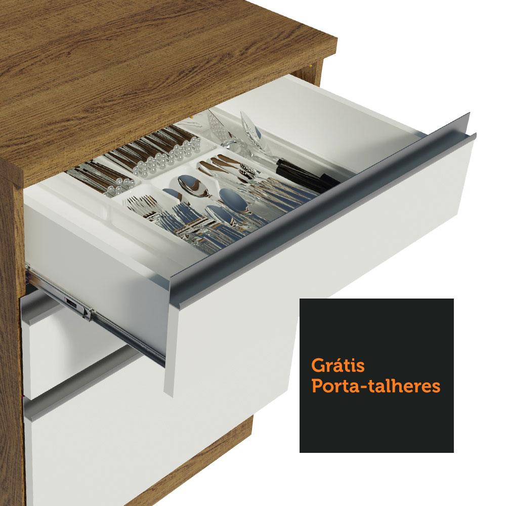 Cozinha Completa de Canto Madesa Glamy 349002 com Armário e Balcão (Sem Tampo e Pia) - Rustic/Branco