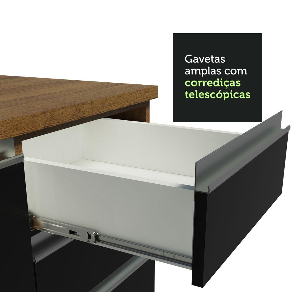 Cozinha Completa de Canto Madesa Glamy 349002 com Armário e Balcão (Sem Tampo e Pia) - Rustic/Preto