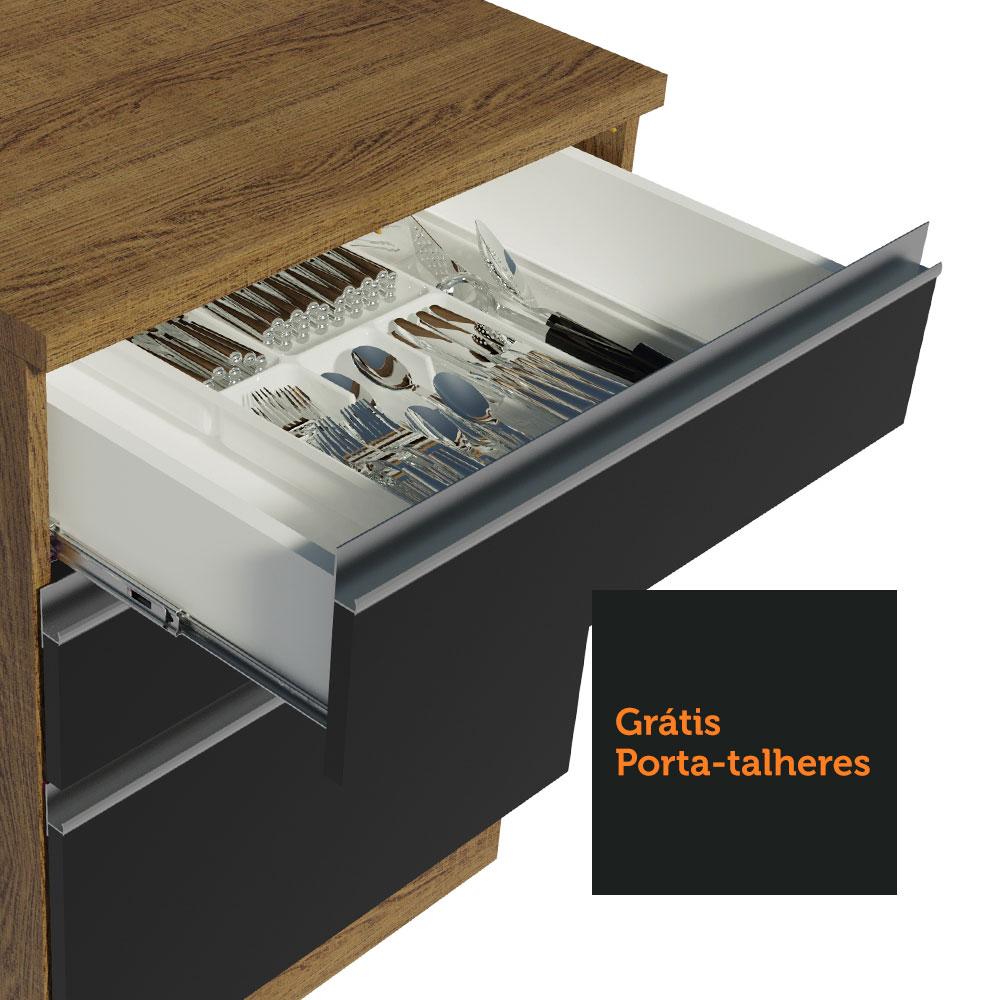Cozinha Completa de Canto Madesa Glamy 349002 com Armário e Balcão (Sem Tampo e Pia) - Rustic/Preto