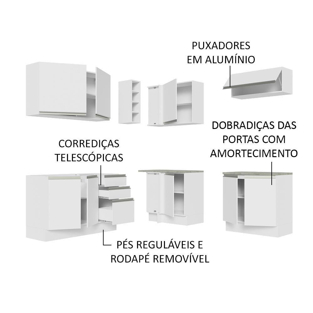 Cozinha Completa de Canto Madesa Glamy 349003 com Armário e Balcão (Sem Tampo e Pia) - Branco