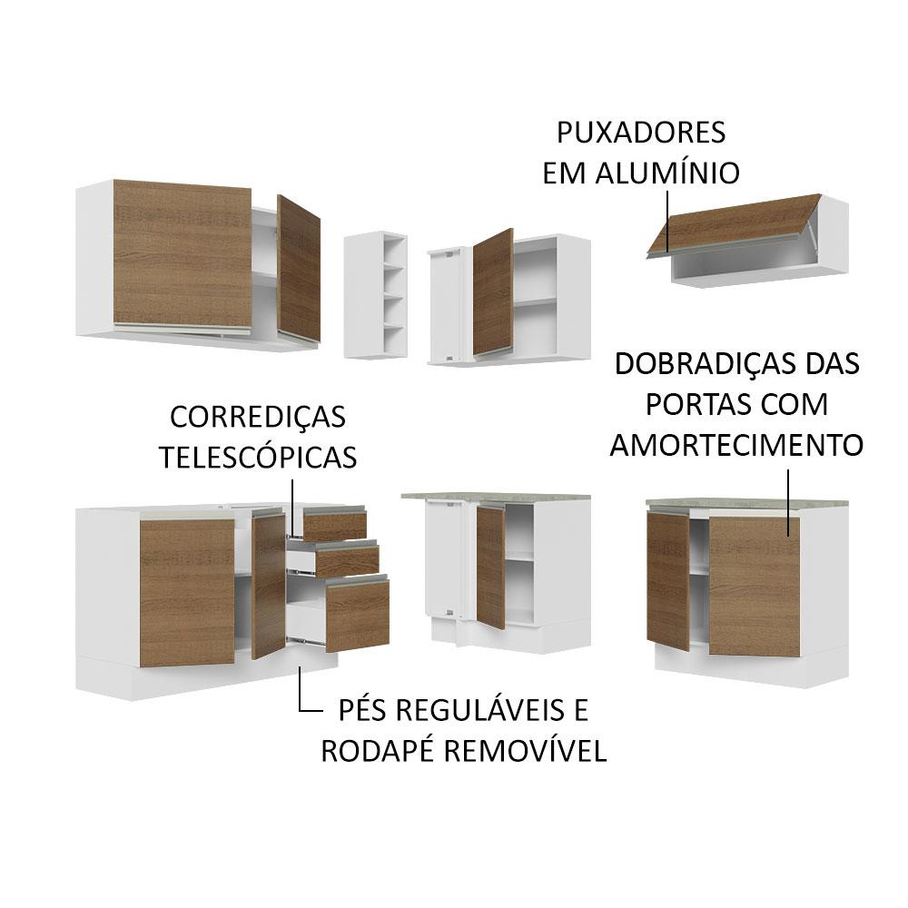 Cozinha Completa de Canto Madesa Glamy 349003 com Armário e Balcão (Sem Tampo e Pia) - Branco/Rustic