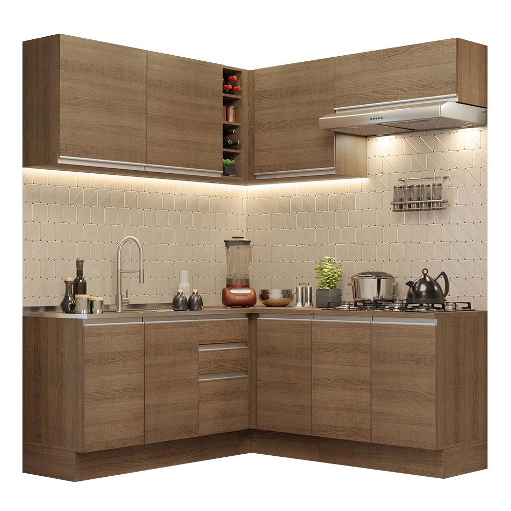 Cozinha Completa de Canto Madesa Glamy 349003 com Armário e Balcão (Sem Tampo e Pia) - Rustic