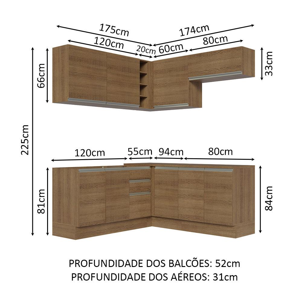 Cozinha Completa de Canto Madesa Glamy 349003 com Armário e Balcão (Sem Tampo e Pia) - Rustic
