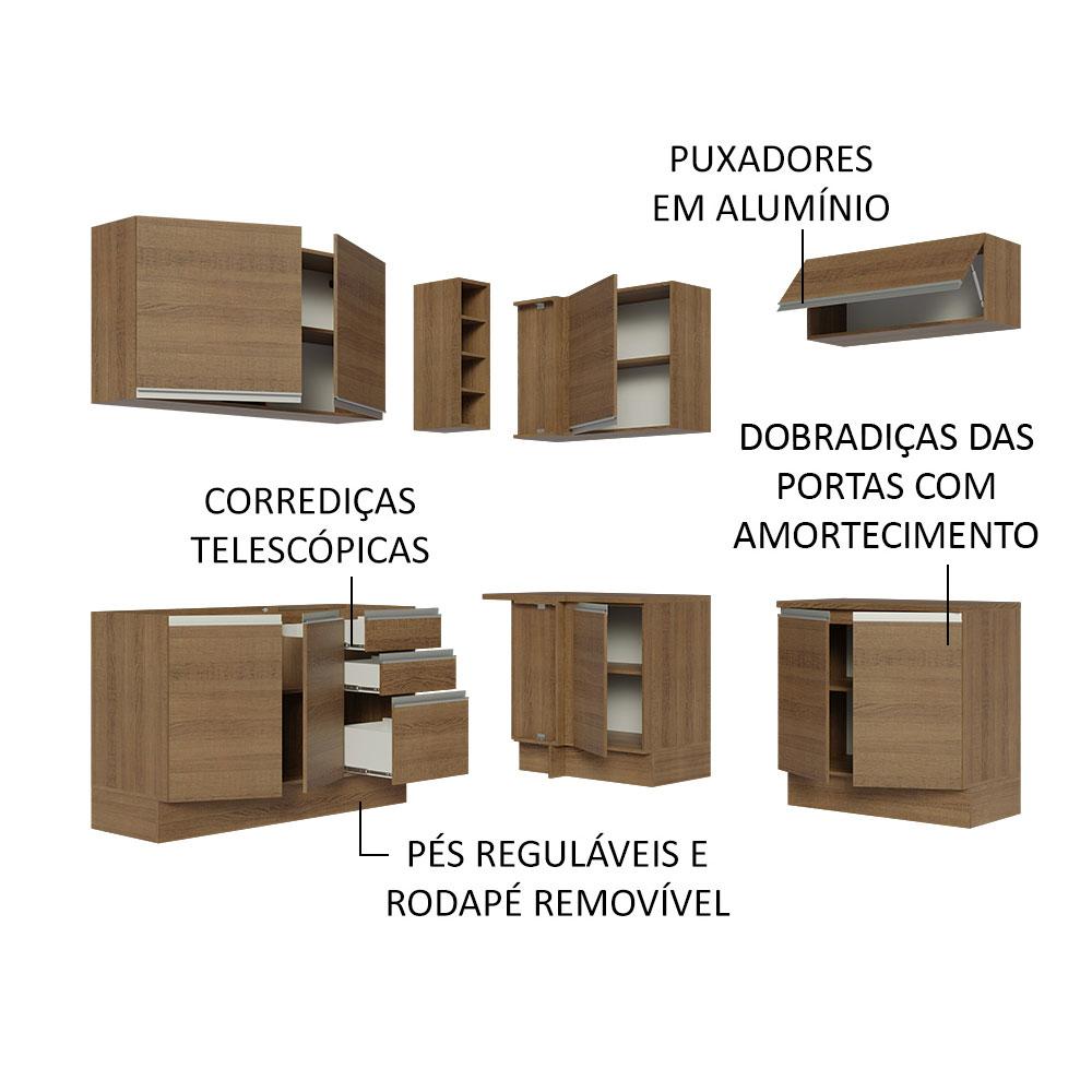 Cozinha Completa de Canto Madesa Glamy 349003 com Armário e Balcão (Sem Tampo e Pia) - Rustic