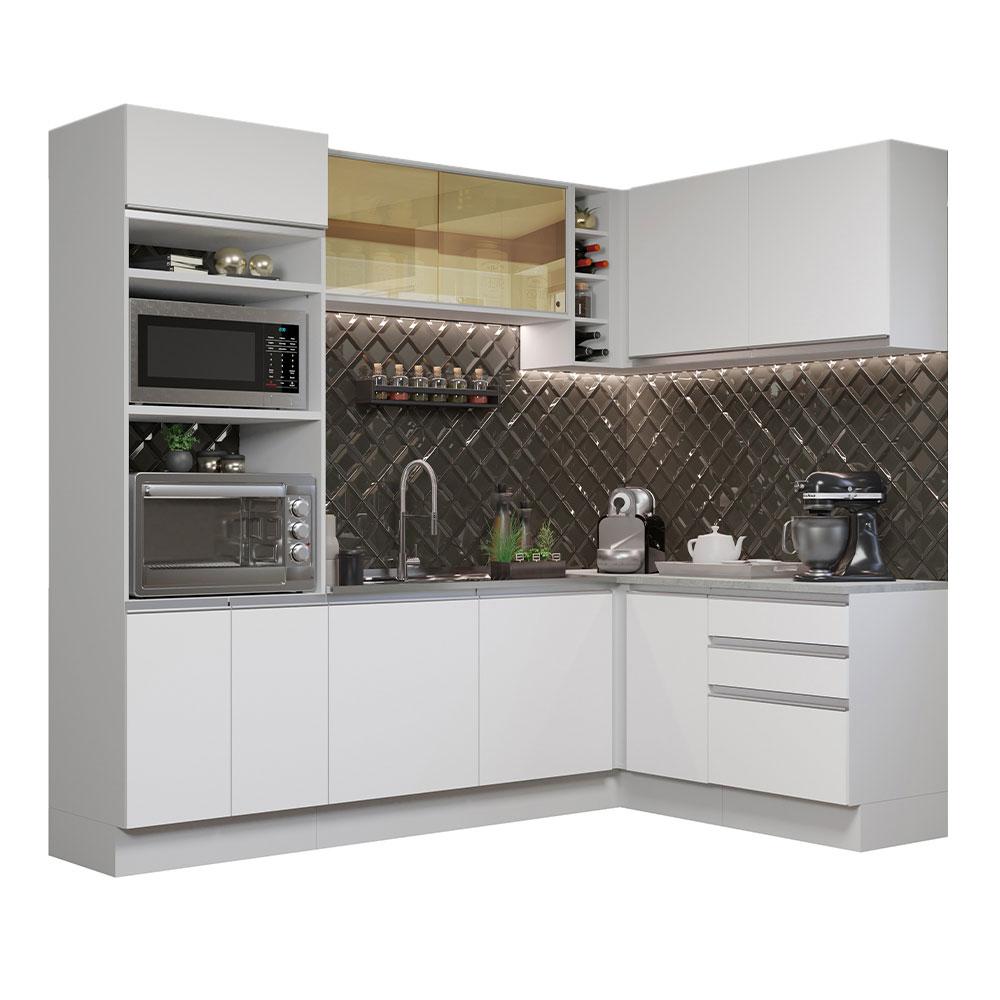 Cozinha Completa de Canto Madesa Glamy 399002 com Armário e Balcão (Sem Tampo e Pia) - Branco
