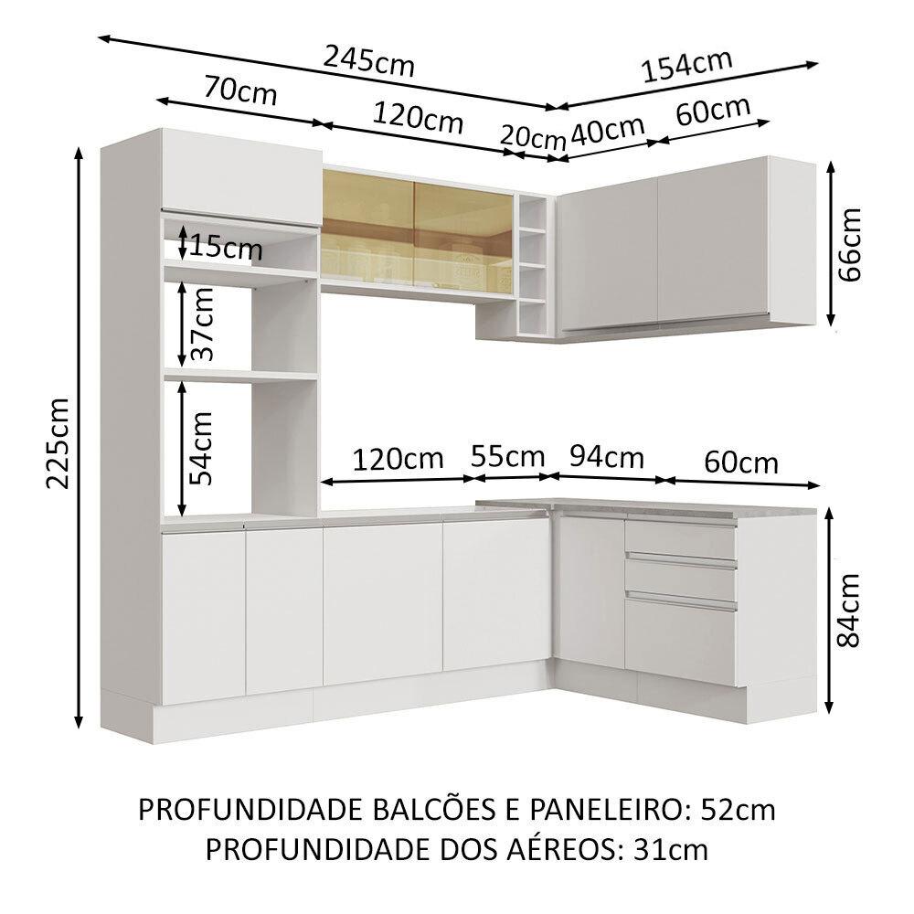 Cozinha Completa de Canto Madesa Glamy 399002 com Armário e Balcão (Sem Tampo e Pia) - Branco