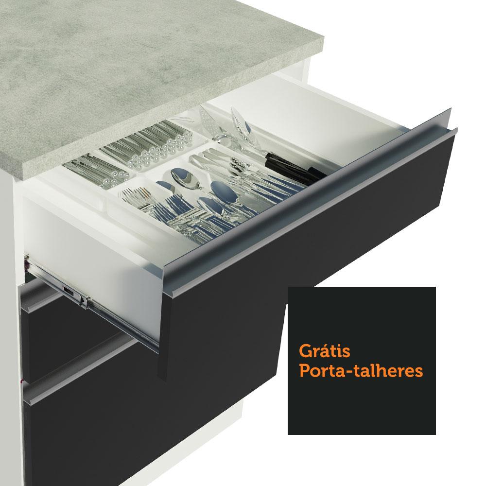 Cozinha Completa de Canto Madesa Glamy 399002 com Armário e Balcão (Sem Tampo e Pia) - Branco/Preto