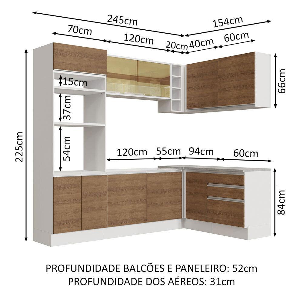 Cozinha Completa de Canto Madesa Glamy 399002 com Armário e Balcão (Sem Tampo e Pia) - Branco/Rustic