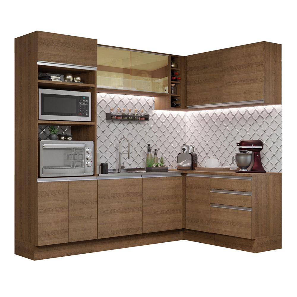 Cozinha Completa de Canto Madesa Glamy 399002 com Armário e Balcão (Sem Tampo e Pia) - Rustic