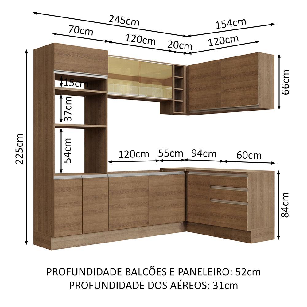 Cozinha Completa de Canto Madesa Glamy 399002 com Armário e Balcão (Sem Tampo e Pia) - Rustic