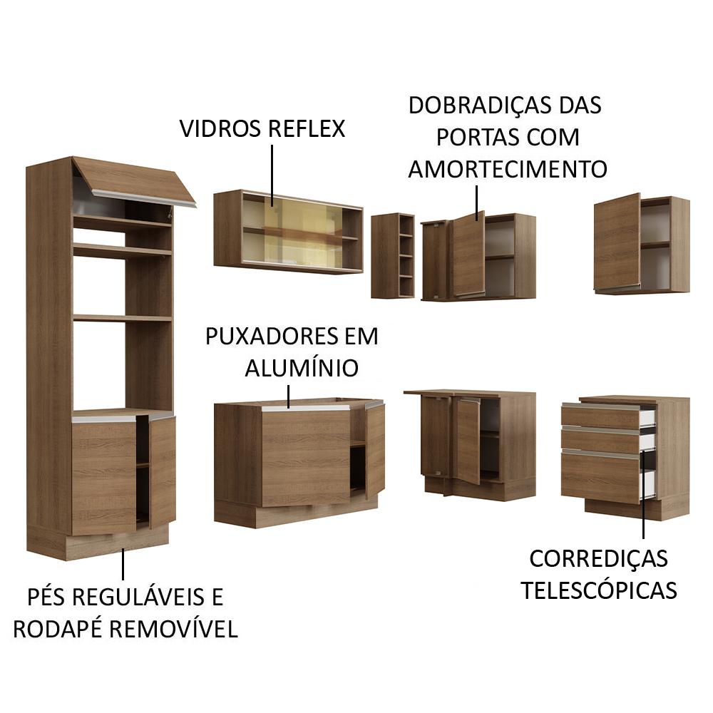 Cozinha Completa de Canto Madesa Glamy 399002 com Armário e Balcão (Sem Tampo e Pia) - Rustic