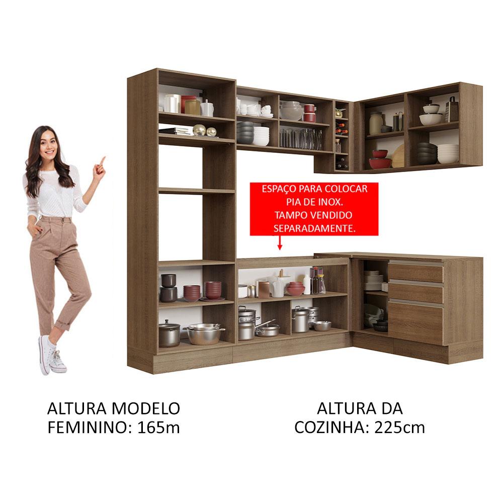 Cozinha Completa de Canto Madesa Glamy 399002 com Armário e Balcão (Sem Tampo e Pia) - Rustic