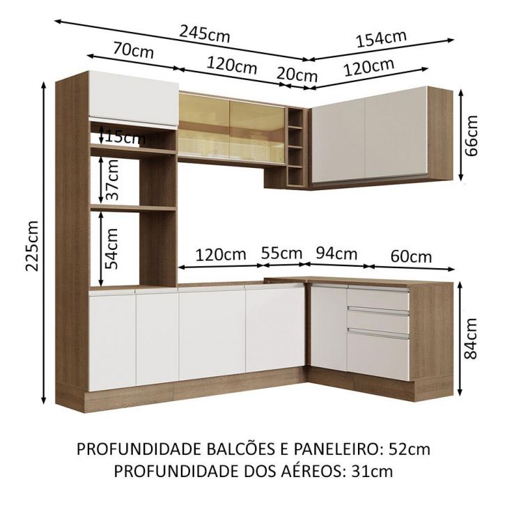 Cozinha Completa Compacta Antonela 245 Cm Balcão Pia Armário Forno