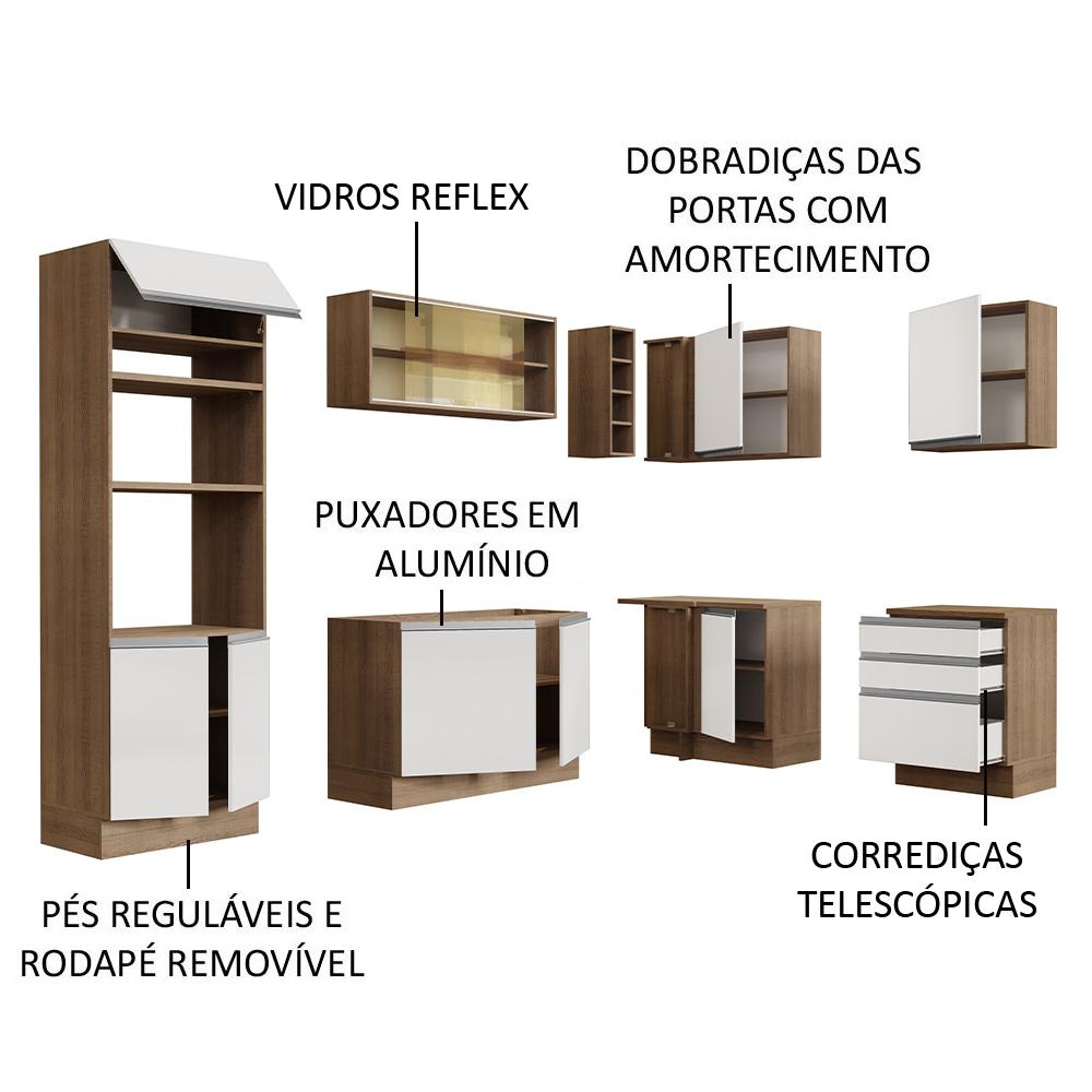 Cozinha Completa de Canto Madesa Glamy 399002 com Armário e Balcão (Sem Tampo e Pia) - Rustic/Branco
