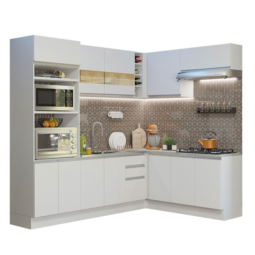 Cozinha Completa de Canto Madesa Glamy 419001 com Armário e Balcão (Sem Tampo e Pia) - Branco