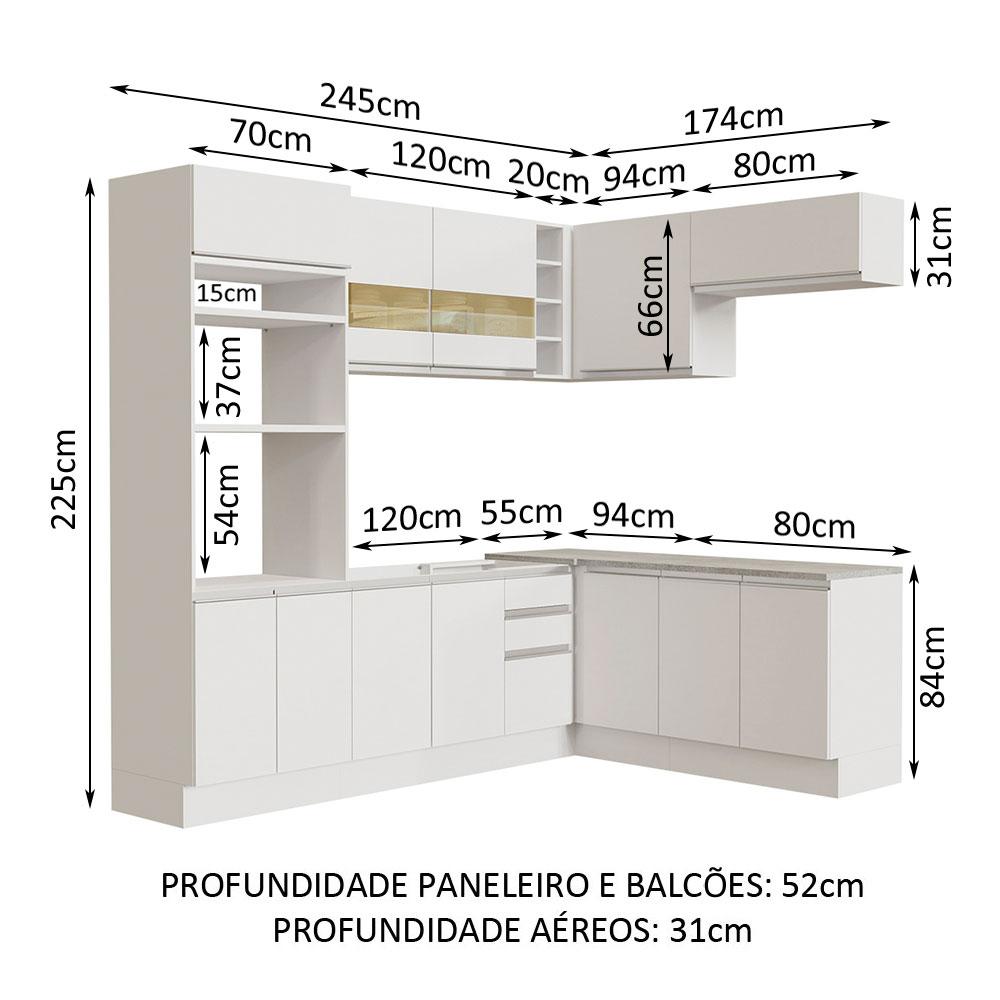 Cozinha Completa de Canto Madesa Glamy 419001 com Armário e Balcão (Sem Tampo e Pia) - Branco