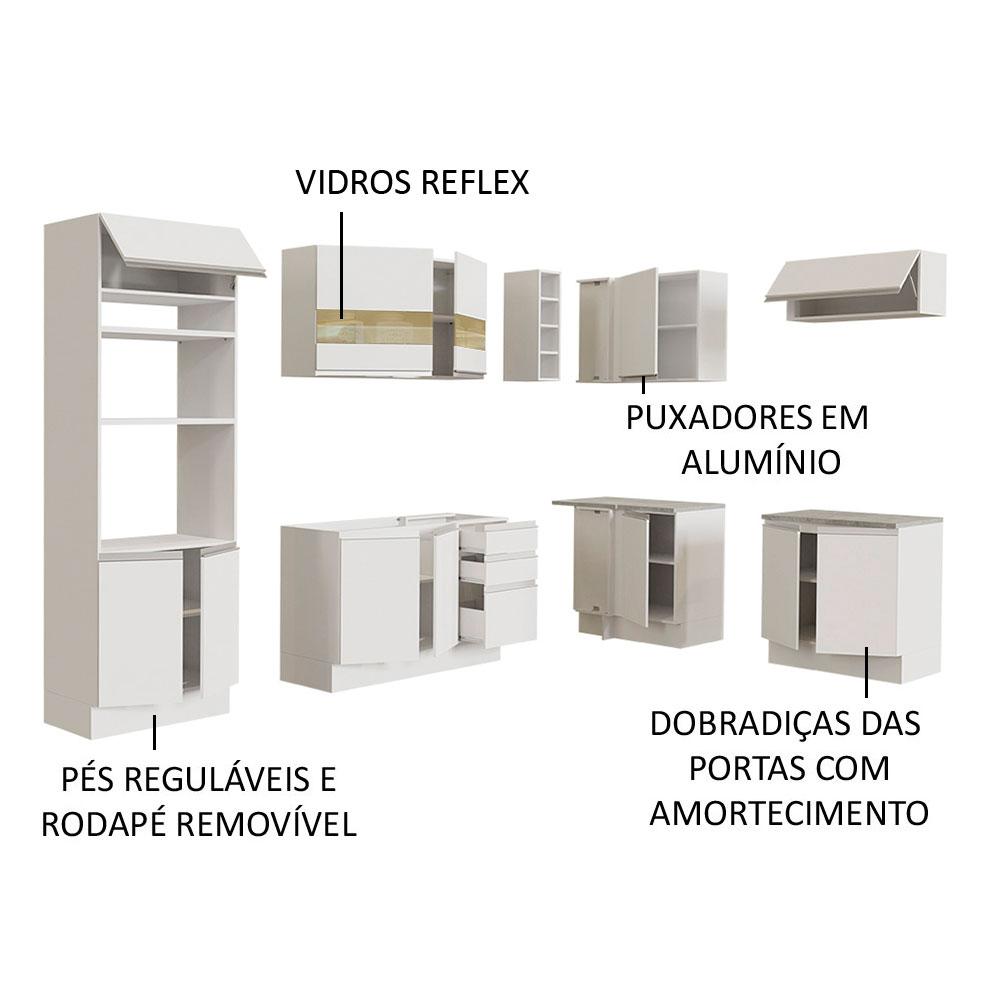 Cozinha Completa de Canto Madesa Glamy 419001 com Armário e Balcão (Sem Tampo e Pia) - Branco