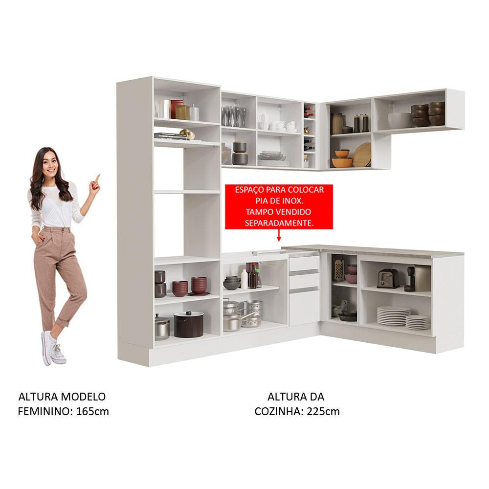 Cozinha Completa de Canto Madesa Glamy 419001 com Armário e Balcão (Sem Tampo e Pia) - Branco