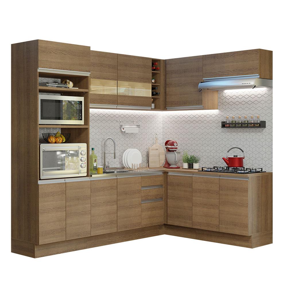 Cozinha Completa de Canto Madesa Glamy 419001 com Armário e Balcão (Sem Tampo e Pia) - Rustic