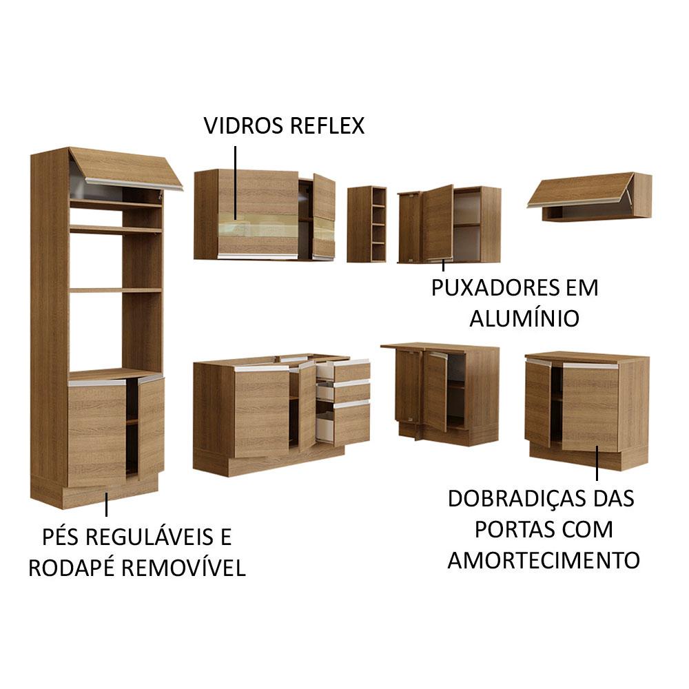 Cozinha Completa de Canto Madesa Glamy 419001 com Armário e Balcão (Sem Tampo e Pia) - Rustic