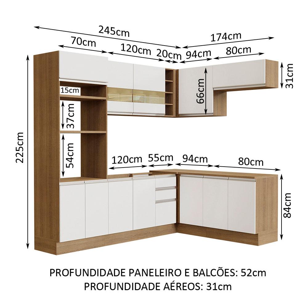 Cozinha Completa de Canto Madesa Glamy 419001 com Armário e Balcão (Sem Tampo e Pia) - Rustic/Branco