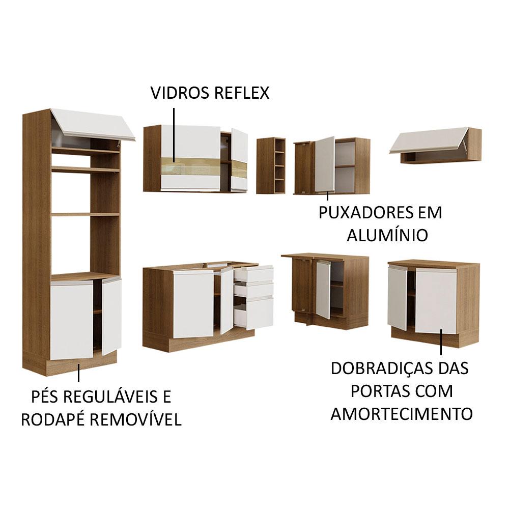 Cozinha Completa de Canto Madesa Glamy 419001 com Armário e Balcão (Sem Tampo e Pia) - Rustic/Branco